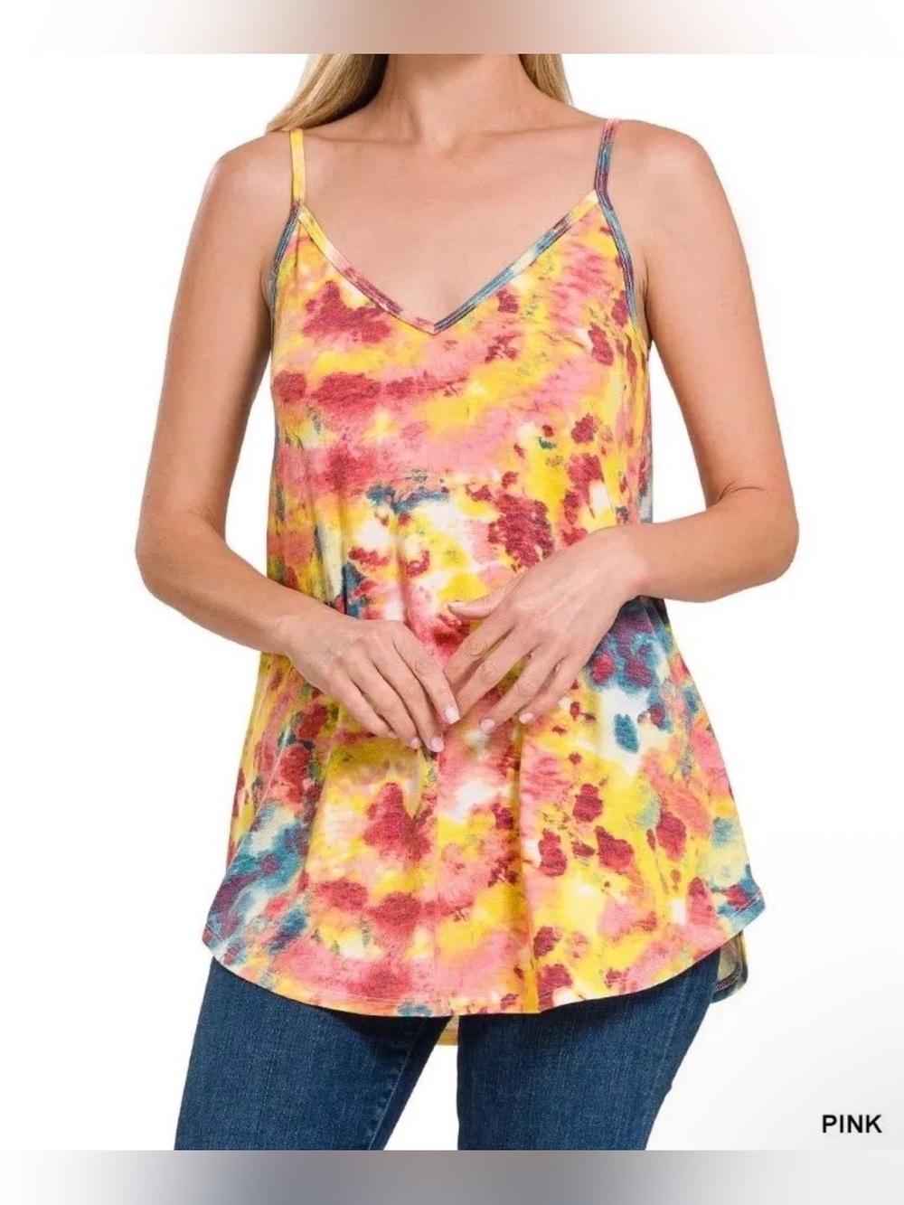 Zenana Tie Dye Pink Reversible Tank Cami New